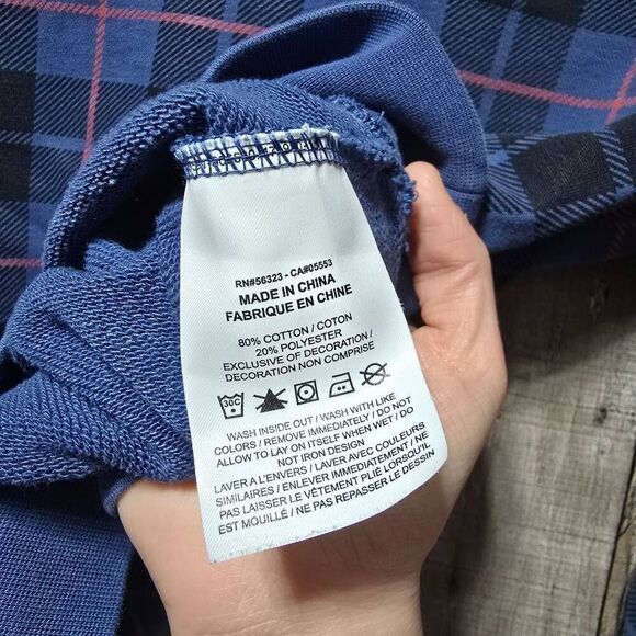 Nike Women's Size XS Plaid Tartan Crew Neck Logo Sweatshirt Blue Black - Picture 6 of 6